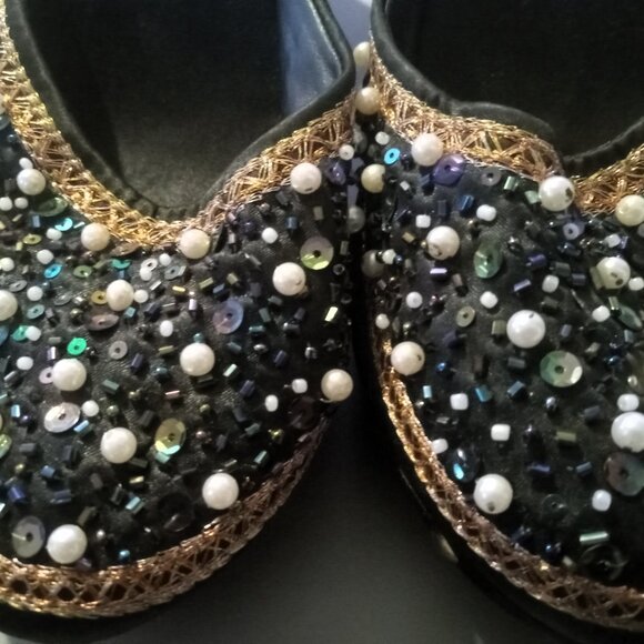 MPS Black Satin Sequin / Beaded Mule Style Heels - Women's Size 10 - Gorgeous! - Picture 4 of 7